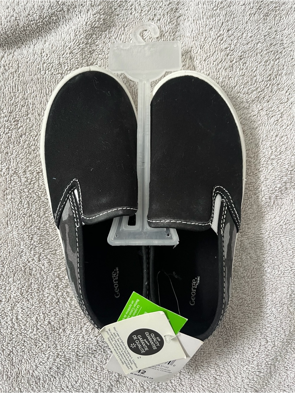 George Black Slip-On Canvas Sneakers with White Trim